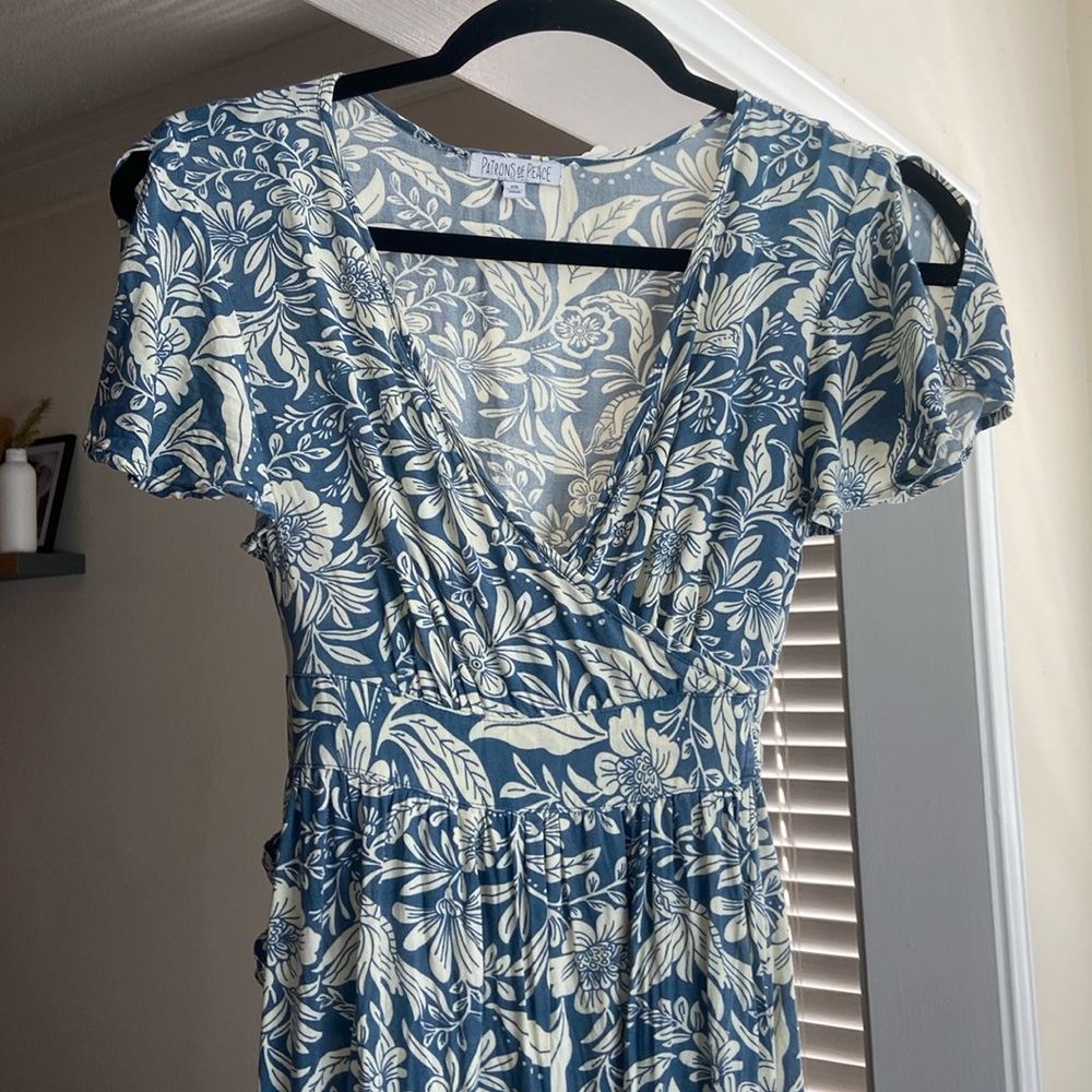 Patrons Of Peace Blue And White Floral Wrap Maxi Dress